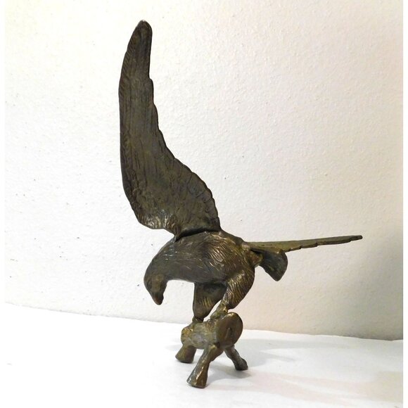 Brass Eagle on a Branch Sculpture Wings Spread 10.5" - Picture 5 of 8